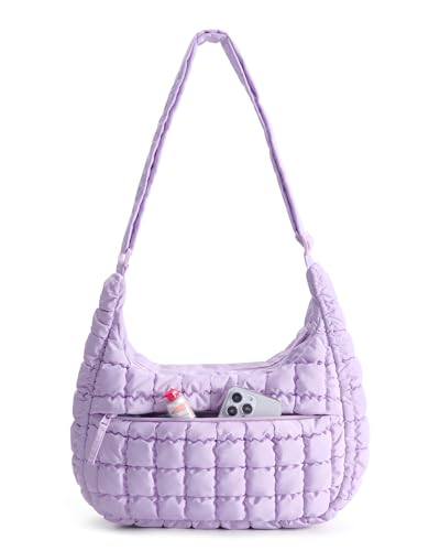 BAGSMART Quilted Crossbody Bags for Women, Travel Purses Hobo Shoulder Bag - color: Iced Lavender, size: Small