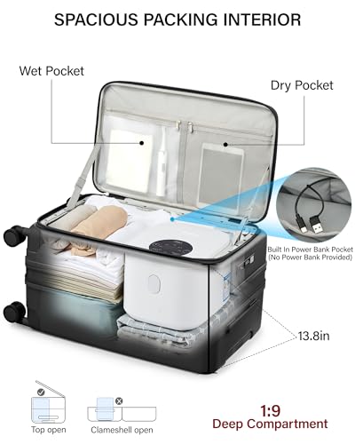 Hanke 24 Inch Expandable Checked Luggage, Medium Trunk Luggage - color: Jet Black, size: Expandable 24 Inch