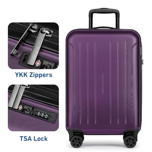 KYME Carry on luggage 22x14x9 Airline Approved Suitcase,20",Dark Purple - color: Dark Purple, size: 20" Carry On