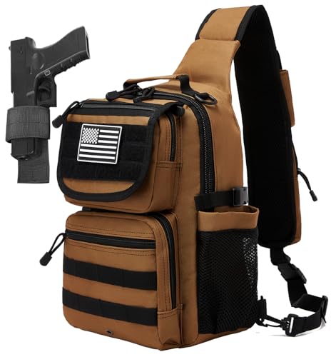 Tactical Sling Crossbody Bag Holster Shoulder Backpack 15L - color: Brown Tan