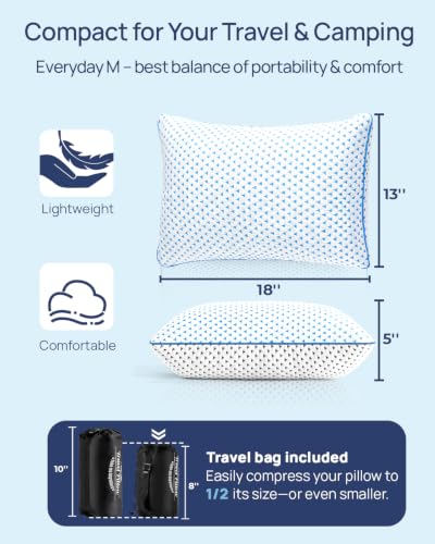 Adjustable Small Cooling Memory Foam Pillow for Travel, Camping & Airplane - size: M - 18 x 13 Inch