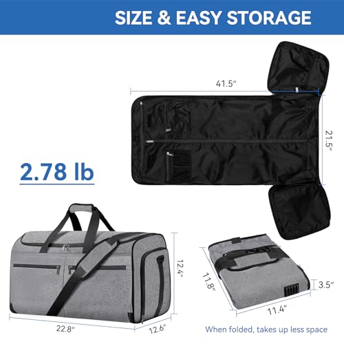 Carry on Garment Bag for Travel, Bukere Convertible Travel Duffel Suit with Shoe Compartment, Detachable Shoulder Strap, 2 in 1 Weekender Men Women - color: Grey