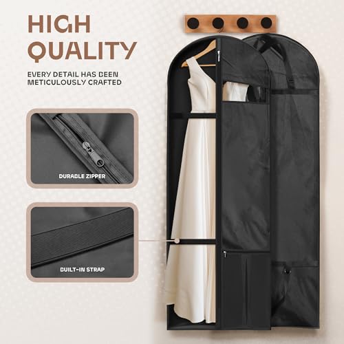 Lazebox 65" Travel Garment Bag with Accessories Zipper Pocket, Heavy Duty Suit Bag for Suits, Tuxedos, Dresses, Coats, Black, 1 pack - size: 65inch-1 pack-Black