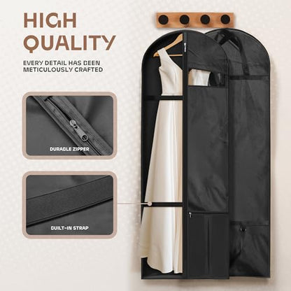Lazebox 65" Travel Garment Bag with Accessories Zipper Pocket, Heavy Duty Suit Bag for Suits, Tuxedos, Dresses, Coats, Black, 1 pack - size: 65inch-1 pack-Black