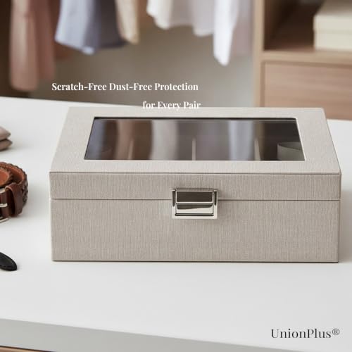 UnionPlus Vegan Leather Multi-Slots Sunglasses Eyeglasses Organizer - color: Beige, size: 4-Slots