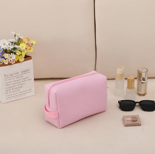 DYSHAYEN Small Waffle Makeup Bag for Travel, Pink - color: Pink