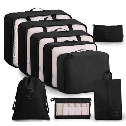 Luggage Packing Organizers Packing Cubes Set for Travel (black) - color: black 8pc