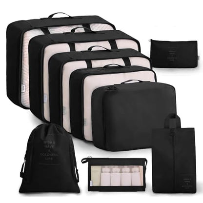 Luggage Packing Organizers Packing Cubes Set for Travel (black) - color: black 8pc