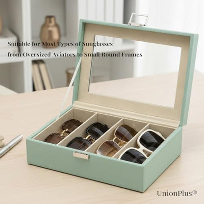 UnionPlus Vegan Leather Multi-Slots Sunglasses Eyeglasses Organizer - color: Lychee Mint Green, size: 4-Slots