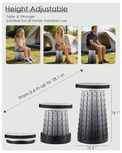 18-in Collapsible Stool,Portable Telescoping Seat for Adults,880lb Capacity - color: Gradient Gray