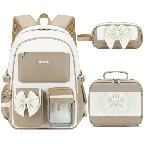 Backpack for Girls, Cute Girls Backpack with Lunch Bag Pencil Case - color: Brown