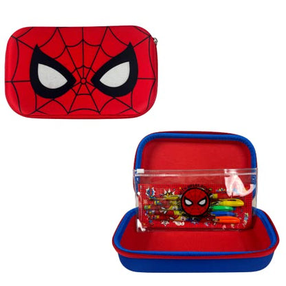 Innovative Designs Marvel Avengers Spiderman Pencil Case Set with Stickers and Gel Pens for Kids, Molded with Zip Closure, Red - style: Spiderman - Red