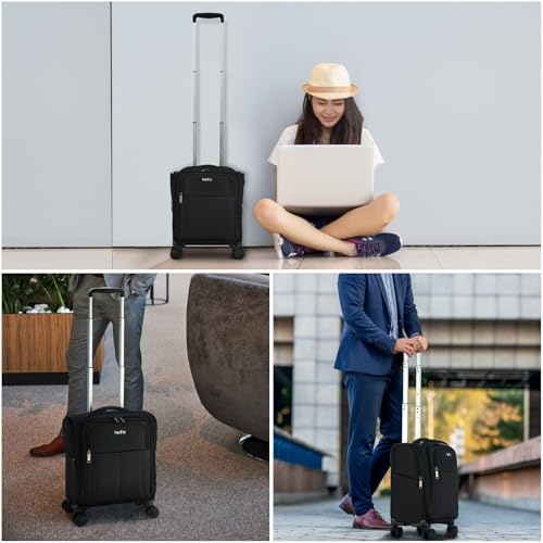 HanTrip 16 Inch Underseat Small Carry On Luggage with Spinner Wheels, Black - color: Black
