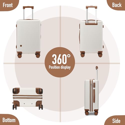 Hulsin 20 Inch Carry-On Luggage 22x14x9 Airline Approved, Hardside Suitcase - color: White