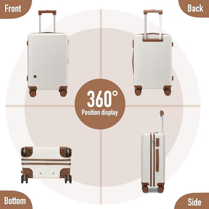 Hulsin 20 Inch Carry-On Luggage 22x14x9 Airline Approved, Hardside Suitcase - color: White