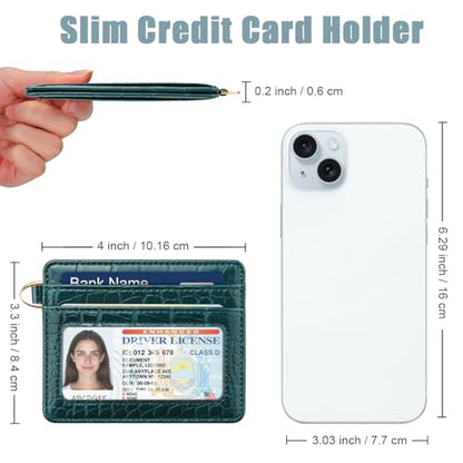 Slim Credit Card Holder Crocodile Wallet Women Thin Wallets - color: A Dark Green