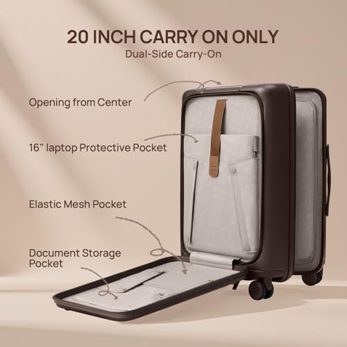 NINETYGO Carry On Luggage 22x14x9 Airline Approved, Coffee Journey Luggage - color: 03-Oats Flat White, size: Carry-On 20-Inch (Clamshell, 34L)