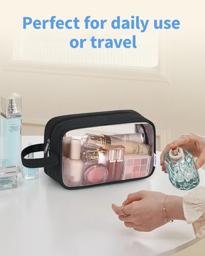 Narwey Clear Travel Toiletry Bags for Men Women, Clear Makeup Cosmetic Bag - color: Clear-Black
