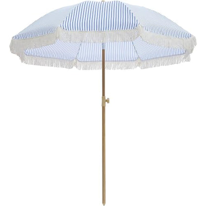 Aohanoi Outdoor Umbrella - Sun Protection, Rain Resistant, Windproof with Manual Open-Close Feature - Ideal for Beach, Camping, and Picnics - color: Blue Pinstripe