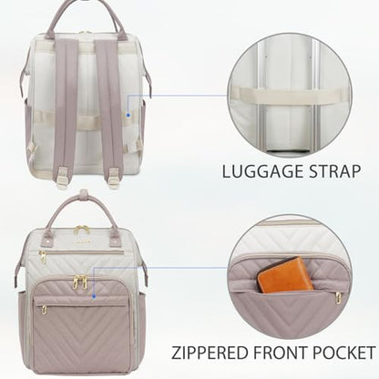 VANKEAN 17.3 Inch Laptop Backpack for Women Large Capacity - color: Beige/Dusty Pink, size: 17.3 Inch