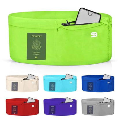 StashBandz Running Belt, Money Belt, 4-Pocket Phone Holder with Zipper - color: Neon Green, size: X-Small