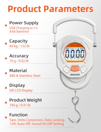 Fishing Scale Luggage Scale 132lb/60kg Digital Fish Scale, Fish Weight Scale with Backlit LCD Display, Luggage Weight Scale with 4 Units, 2 AAA Batteries, Hanging Scale for Fishermen Travelers - style: Battery Powered