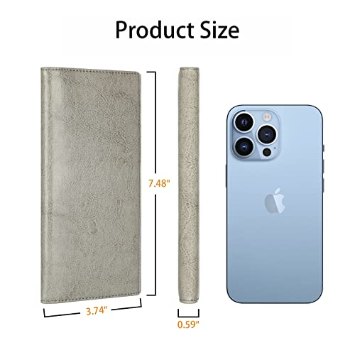 Lavemi Ultra Slim Thin Leather Women Wallet RFID Blocking Credit Card Holder Bifold Long Ladies Billfold - color: 1-waxed Gray