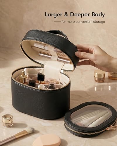 Prite 2 Pcs Makeup Bag Set Travel Cosmetic Case with Clear Pouch for Women - color: Classic Black