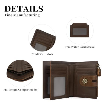 RFID Blocking Leather Womens Wallet, Brown Coffee - color: b9-browncoffee