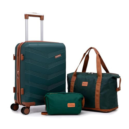 CONCEPTEN Expandable Carry on Luggage 3 Piece Suitcases with Spinner Wheels - color: Dark Green, size: 3 Piece