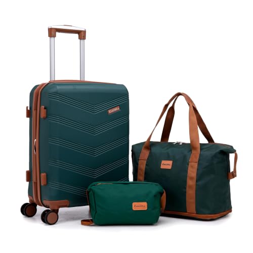 CONCEPTEN Expandable Carry on Luggage 3 Piece Suitcases with Spinner Wheels - color: Dark Green, size: 3 Piece