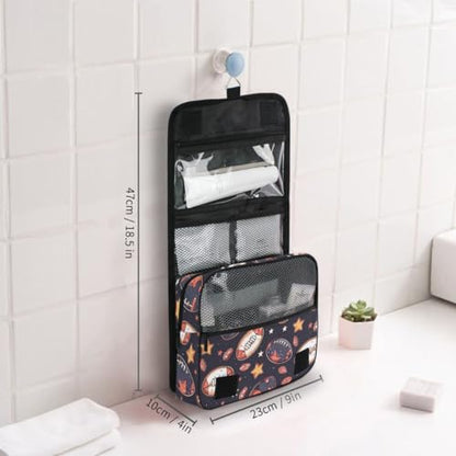 senya Hanging Travel Toiletry Bag Rugby Balls Kit Makeup Case Cosmetics Organizer for Men Women - color: Rugby Balls