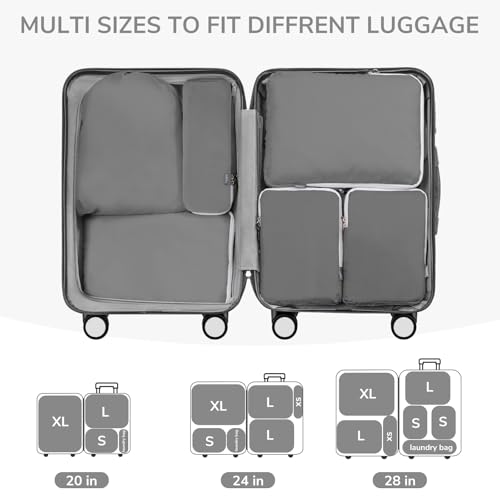 CherryNow 7 Set Compression Travel Packing Cubes for Suitcases, Grey - color: Grey