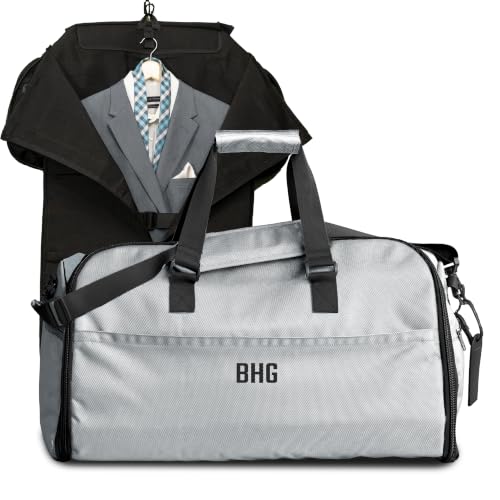Suit Saver Convertible Hanging Garment Duffle Bag, Custom Embroidered, Blue, Black and Grey, Ballistic Nylon, with Adjustable Shoulder Strap and Separate Shoe Compartment (Grey) - color: Grey