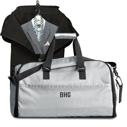 Suit Saver Convertible Hanging Garment Duffle Bag, Custom Embroidered, Blue, Black and Grey, Ballistic Nylon, with Adjustable Shoulder Strap and Separate Shoe Compartment (Grey) - color: Grey