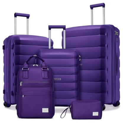 Luggage Sets 5 Pieces, Suitcase Set with Wheels, Suitcases for Women - color: Grape Purple-5pcs, style: 5 Piece Set (Backpack)