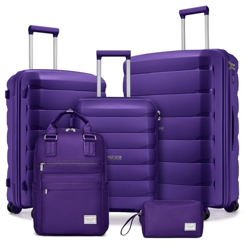 Luggage Sets 5 Pieces, Suitcase Set with Wheels, Suitcases for Women - color: Grape Purple-5pcs, style: 5 Piece Set (Backpack)