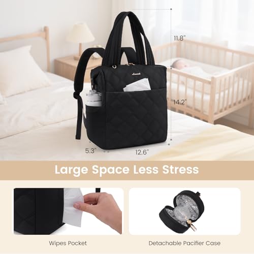 LOVEVOOK Diaper Bag Backpack,Diaper Bag Tote for Mom Dad with Changing Pad,Insulated Pockets, Convertible Mom Backpack with Pacifier Case（Black & Brown） - color: Black & Brown
