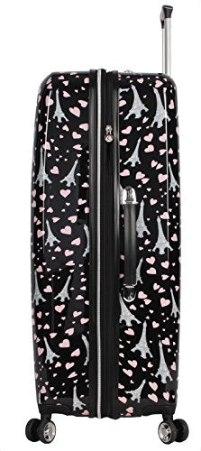 Betsey Johnson 30 Inch Checked Luggage Collection - Expandable Scratch Resistant (ABS + PC) Hardside Suitcase - Designer Lightweight Bag with 8-Rolling Spinner Wheels - color: Paris Love