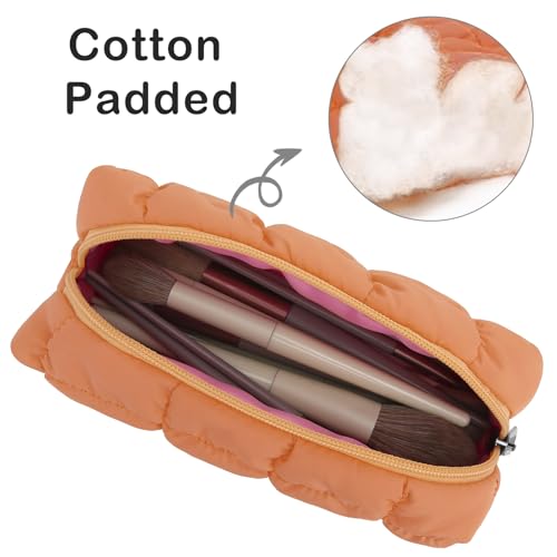 E-Tree Quilted Pencil Case,Makeup Brush Bag,Travel Toiletry Pouch Organizer - color: Orange