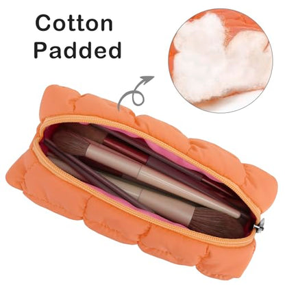 E-Tree Quilted Pencil Case,Makeup Brush Bag,Travel Toiletry Pouch Organizer - color: Orange