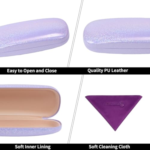 PERFECTSIGHT Hard Shell Eyeglasses Case, Kawaii Protective Glasses Case for Kids, Cute Eyeglass Case for Women Men Girls - color: Purple Bling