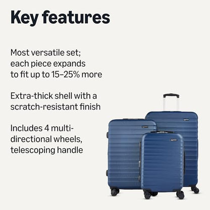 Amazon Basics 3-Piece Hardside Expandable Luggage Set (21" Carry-On, 26", 30"), Spinner Suitcases with Multi-directional Wheels, Scratch-Resistant Surface, Navy Blue - color: Navy Blue, size: 3-Piece Set