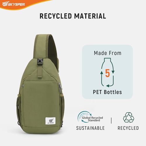 SKYSPER Sling Bag RFID Cross Body Bag Recycled Crossbody Backpack Travel Daypack - color: Armygreen