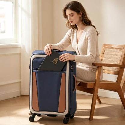 mixi 24 Inch Softside Expandable Checked Luggage, Deep Blue-Off White - color: Deep Blue-Off White, size: 24-Inch Checked in