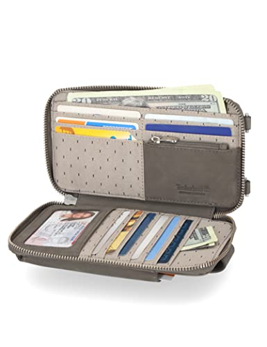 Timberland Women's RFID Leather Phone Crossbody Wallet Bag - color: Castlerock (Nubuck)