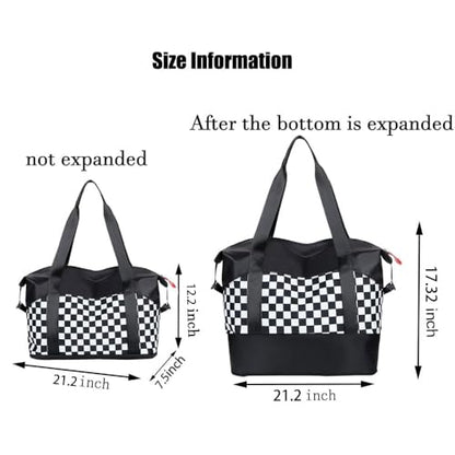 Black and White Checkered Travel Bag - Women's Carry-on for Airplane Seat Storage, Men's Business Briefcase, Versatile Gym Bag With Separate Compartments for Wet and Dry Items - color: Checkered