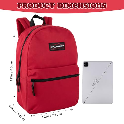 Trail maker Classic 17 inch Backpacks with Adjustable Padded Straps | School Backpacks for Girls, Boys - color: Red