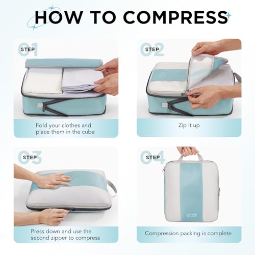 OlarHike 10 Set Compression Packing Cubes for Travel Essentials,Compressible Expandable Space Saver Bags for Organizing Clothes,Luggage Suitcase Garment Bags with Over 1000 pcs Mesh Holes(Blue Gray) - color: Blue Gray