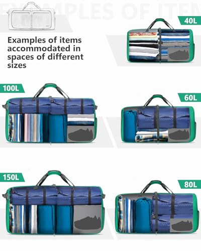 Gonex 150L Foldable Travel Duffle Bag with Shoe Compartment, Lightweight - color: Mint Green, size: 150L